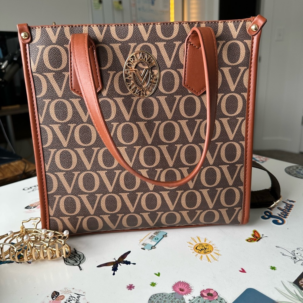 Valentino Orlandi Brown and Tan Monogram Tote